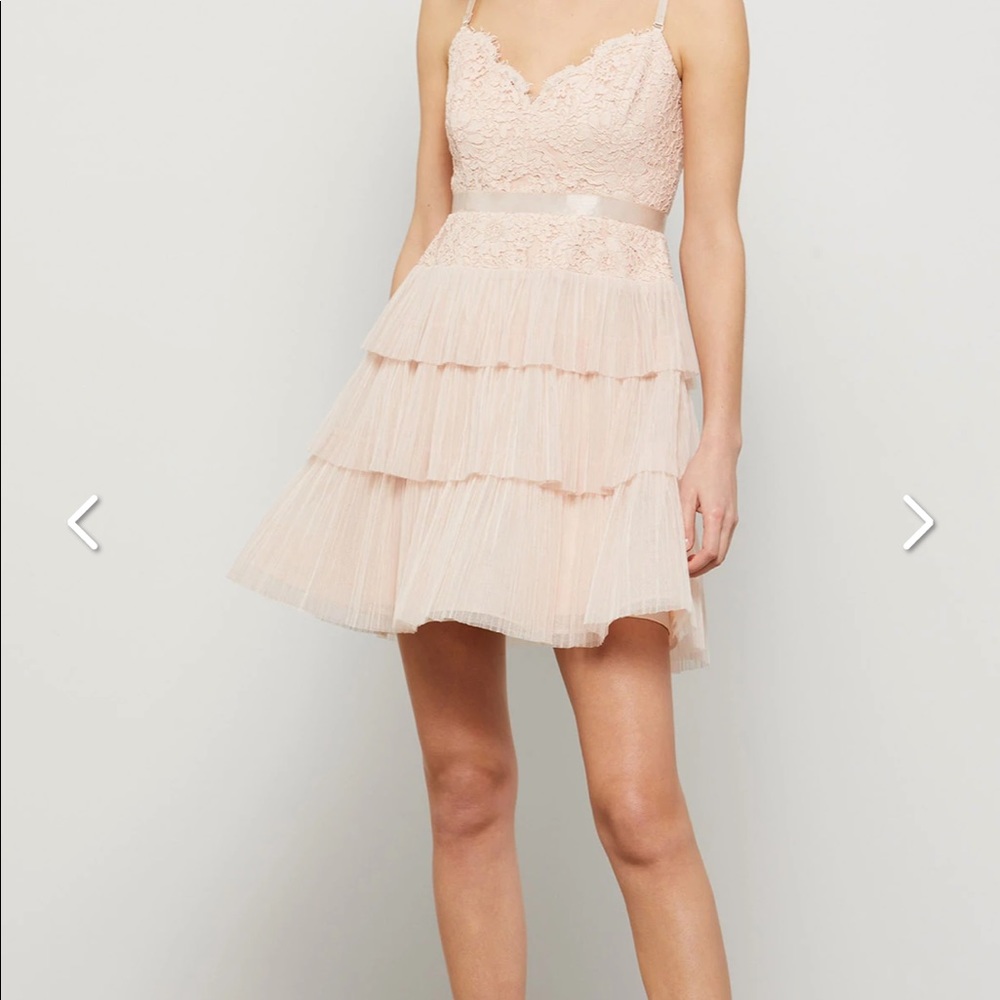 Worn once BCBG size 4 lace and tule light pink mini dress